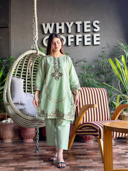 " ESRA " 2Pcs Stitched Embroidered Dress (Light Green)