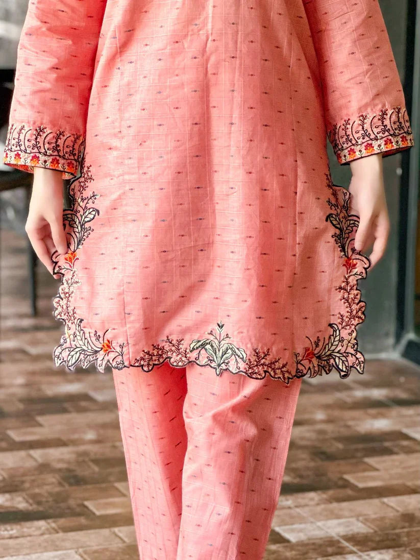 " MAVI " 2Pcs Stitched Embroidered Dress (Baby Pink)