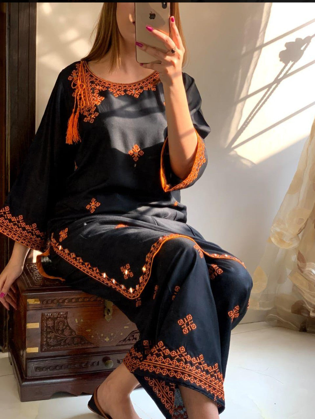 Desi Core Embroidery stitched 2pc (Black)