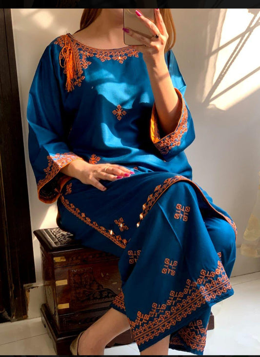 Desi Core Embroidery stitched 2pc (Blue 2/ Zinc)