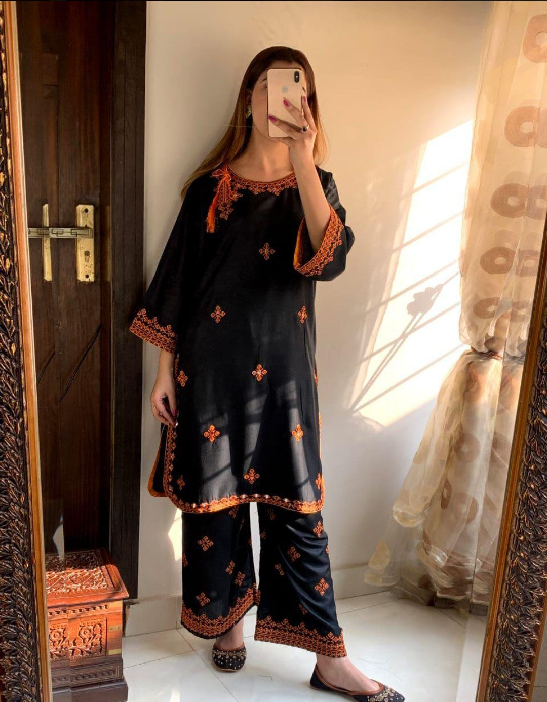 Desi Core Embroidery stitched 2pc (Black)