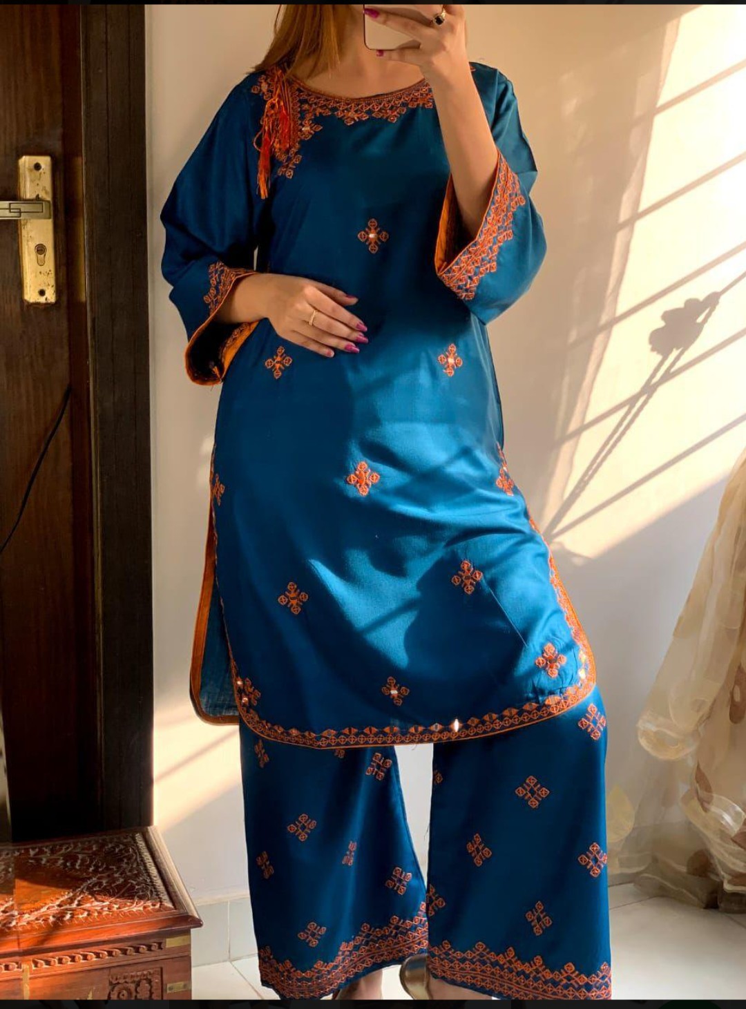 Desi Core Embroidery stitched 2pc (Blue 2/ Zinc)