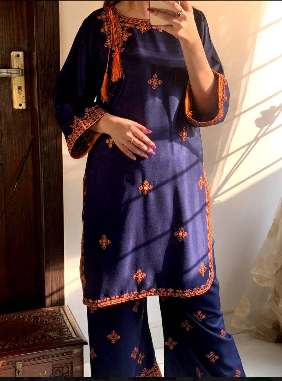 Desi Core Embroidery stitched 2pc (Blue 1)