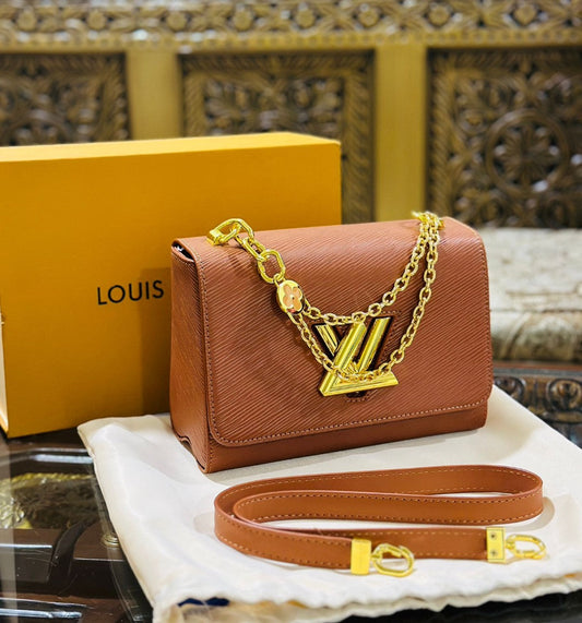 Louis Vuitton New Logo Edition Women's Crossbody Bag with Stylish Long Chain (Brown)