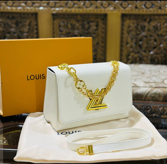 Louis Vuitton New Logo Edition Women's Crossbody Bag with Stylish Long Chain (White 1)