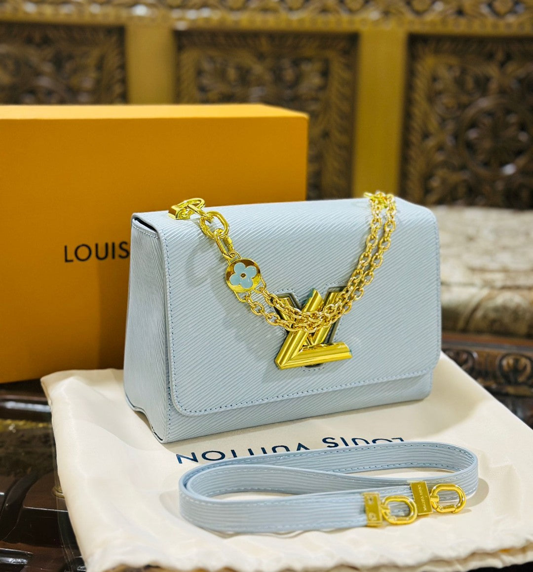 Louis Vuitton New Logo Edition Women's Crossbody Bag with Stylish Long Chain (Blue)