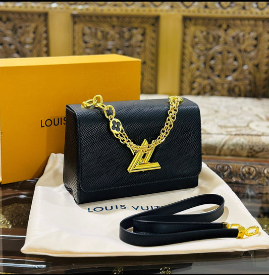 Louis Vuitton New Logo Edition Women's Crossbody Bag with Stylish Long Chain (Black)