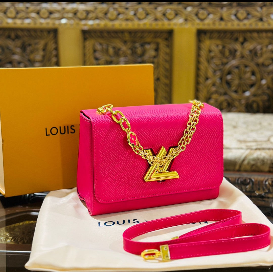 Louis Vuitton New Logo Edition Women's Crossbody Bag with Stylish Long Chain (Pink 2)