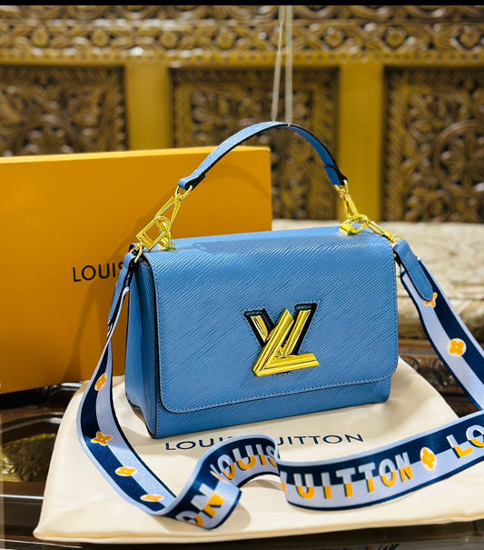 Louis Vuitton New Logo Edition Women's Crossbody Bag with Stylish Long Chain (Blue 2)