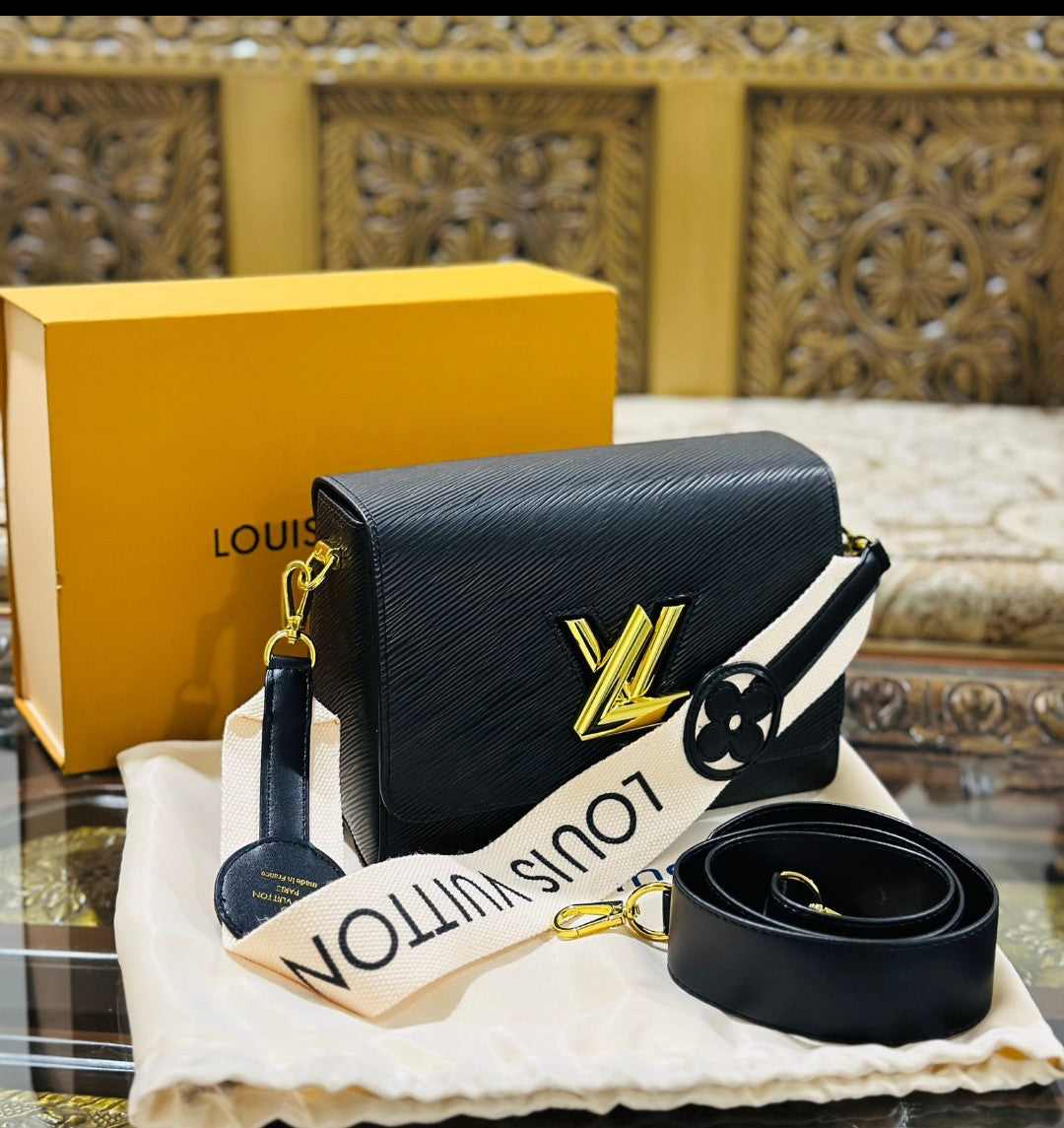 Louis Vuitton New Logo Edition Women's Crossbody Bag with Stylish Long Chain (Black 3)