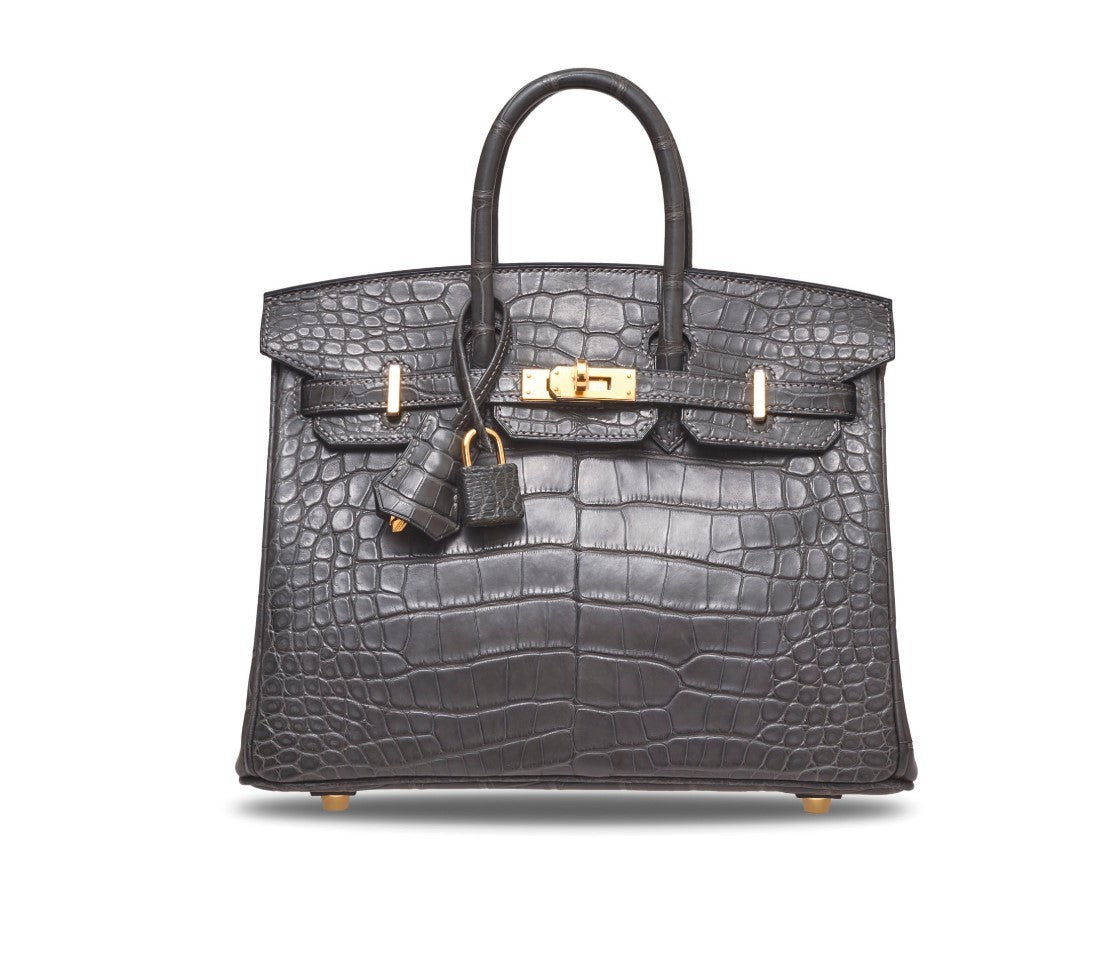 Hermes Birkin 25 Leather Gold Hardware Handbag Bag for Women (Grey Shine)