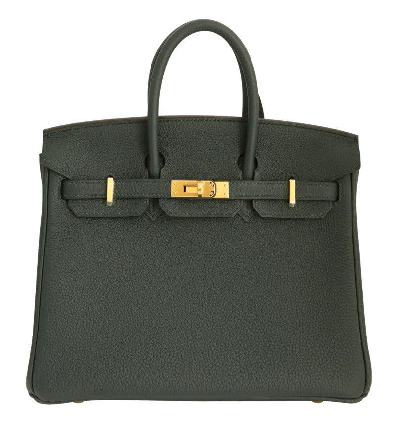 Hermes Birkin 25 Leather Gold Hardware Handbag Bag for Women (Green Matt)