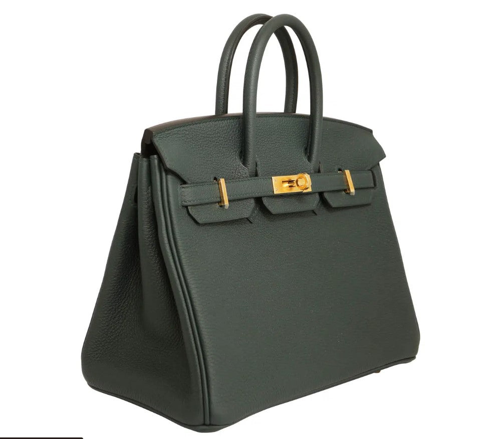 Hermes Birkin 25 Leather Gold Hardware Handbag Bag for Women (Green Matt)