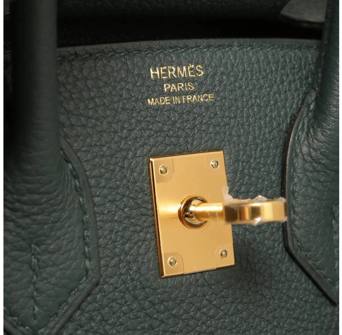 Hermes Birkin 25 Leather Gold Hardware Handbag Bag for Women (Green Matt)