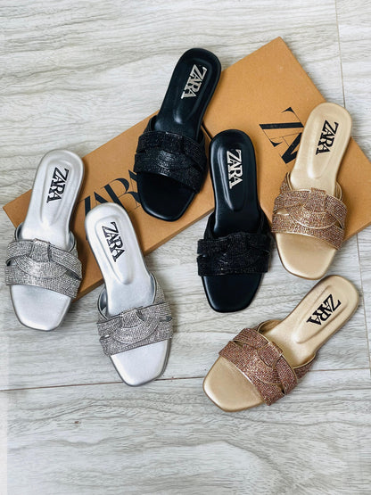 ZARA BASIC STONE FLATS – Women Shoes (Silver)