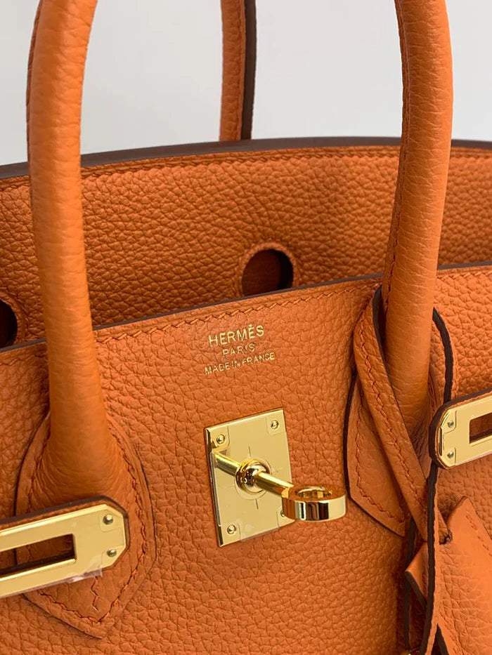 Hermes Birkin 25 Leather Gold Hardware Handbag Bag for Women (Orange Matt)