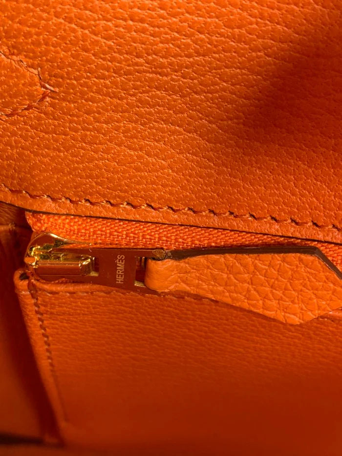 Hermes Birkin 25 Leather Gold Hardware Handbag Bag for Women (Orange Matt)