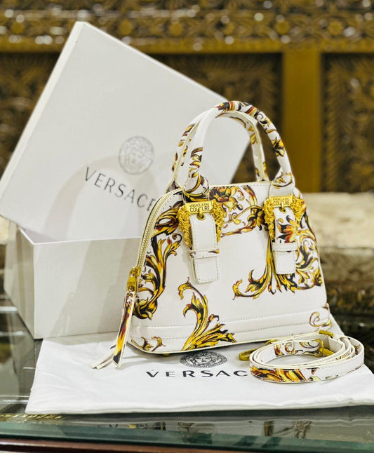 Versace Couture Alma Style Cross Body Bag for Women (White/Gold)