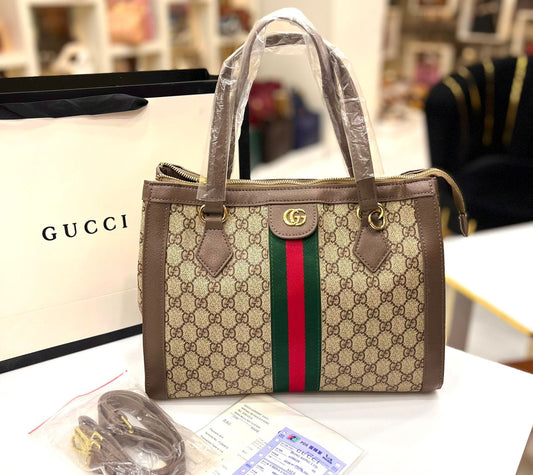 Gucci Master Quality Women's Bag with Long Belt and Brand Accessories (Brown)