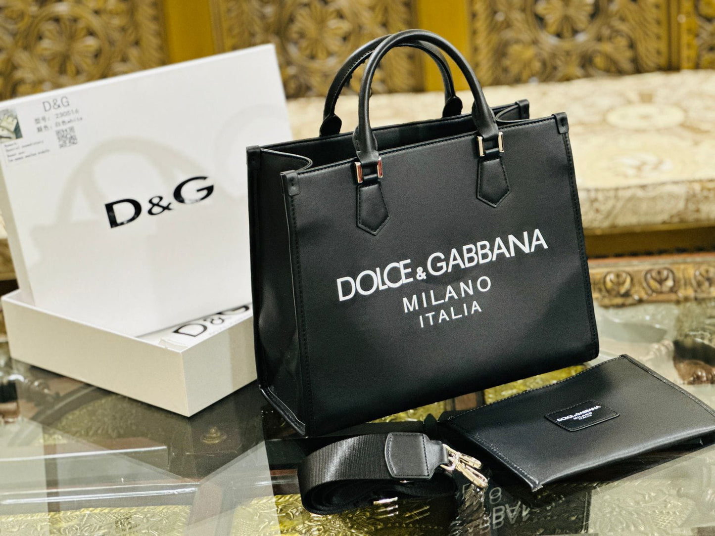 Dolce & Gabbana Women's Premium TOT Bag - Jacquard Fabric & Leather (Black)