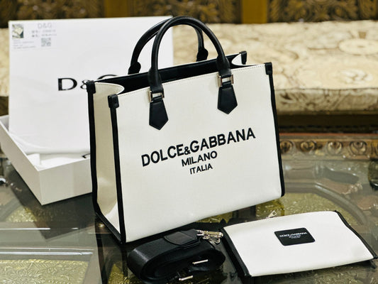 Dolce & Gabbana Women's Premium TOT Bag - Jacquard Fabric & Leather (White)