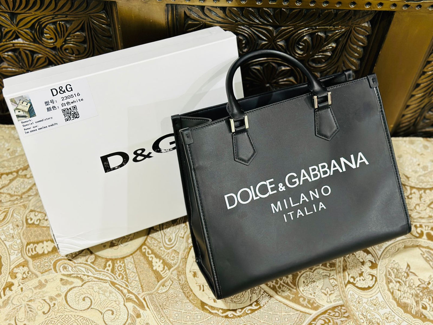 Dolce & Gabbana Women's Premium TOT Bag - Jacquard Fabric & Leather (Black)