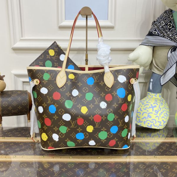 Louis Vuitton x Yayoi Kusama Neverfull MM Tote Bag (Brown / Beige Multi Colours)