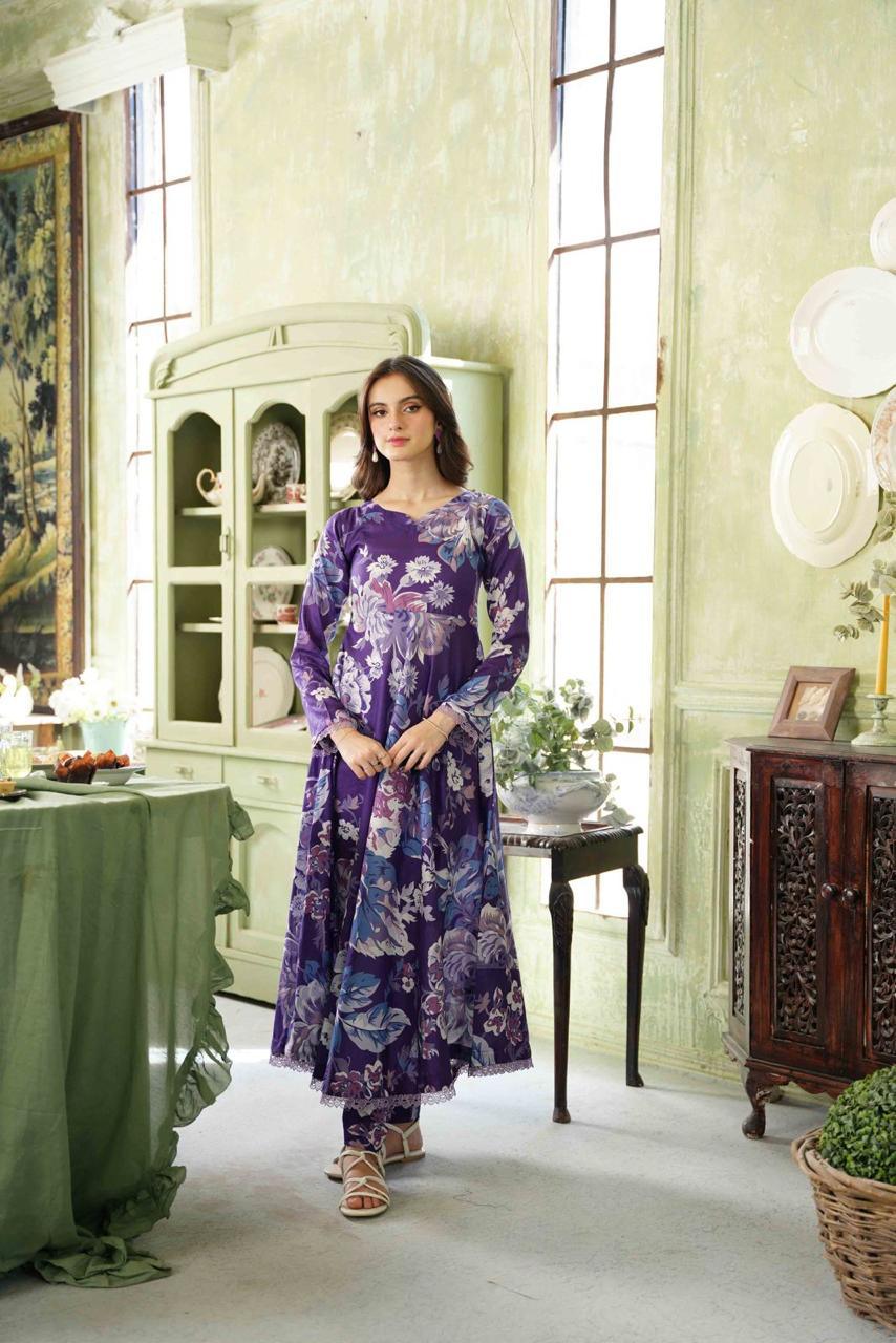 Mulberry-FT393 Unstitched (Purple With Floral Print)