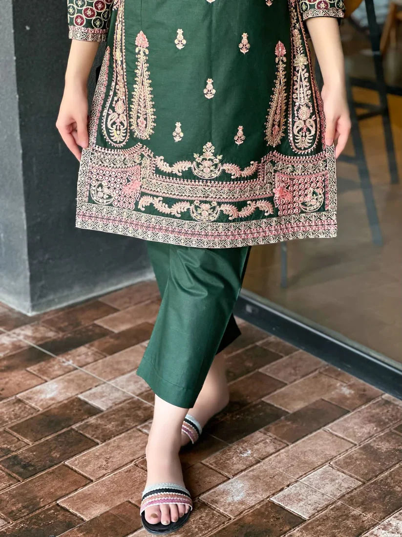 " DILARA " 2Pcs Stitched Embroidered (Green)