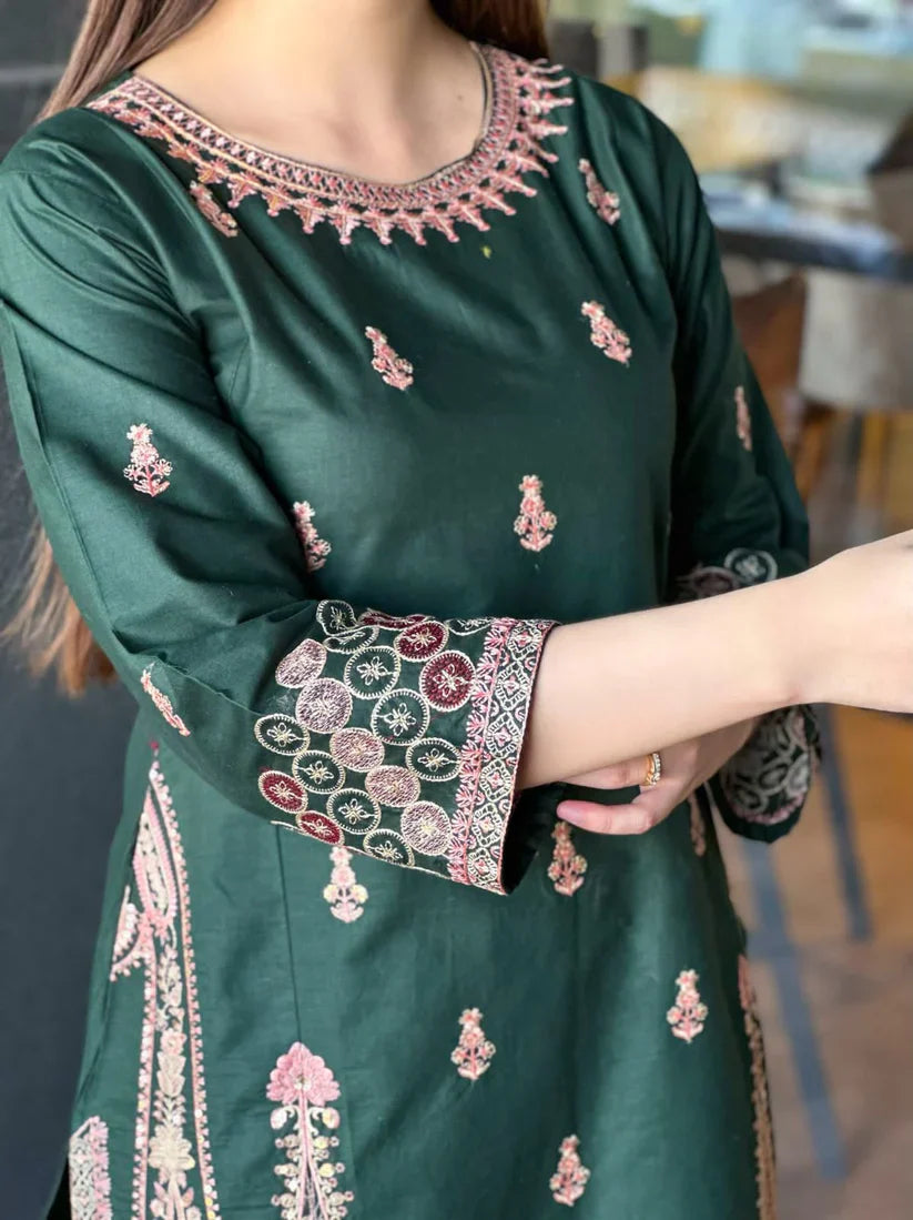 " DILARA " 2Pcs Stitched Embroidered (Green)