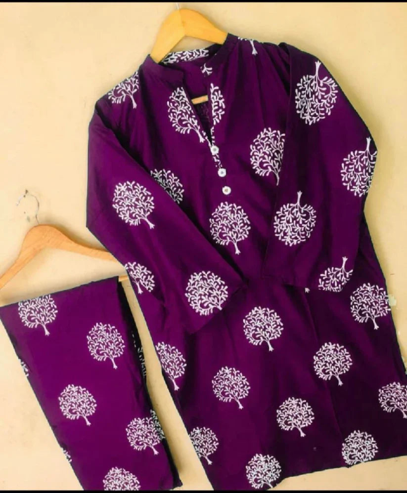 Floral TREE Print 2pc Stitched (Purple)