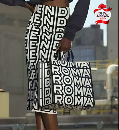 Premium Women Bag - Fendi Roma Imported Branded Shoulder Bag (Black/White)