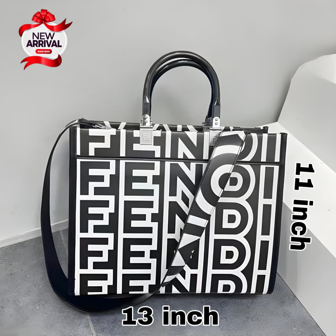 Premium Women Bag - Fendi Roma Imported Branded Shoulder Bag (Black/White)