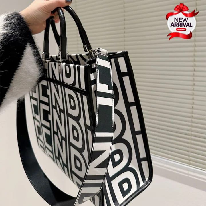 Premium Women Bag - Fendi Roma Imported Branded Shoulder Bag (Black/White)