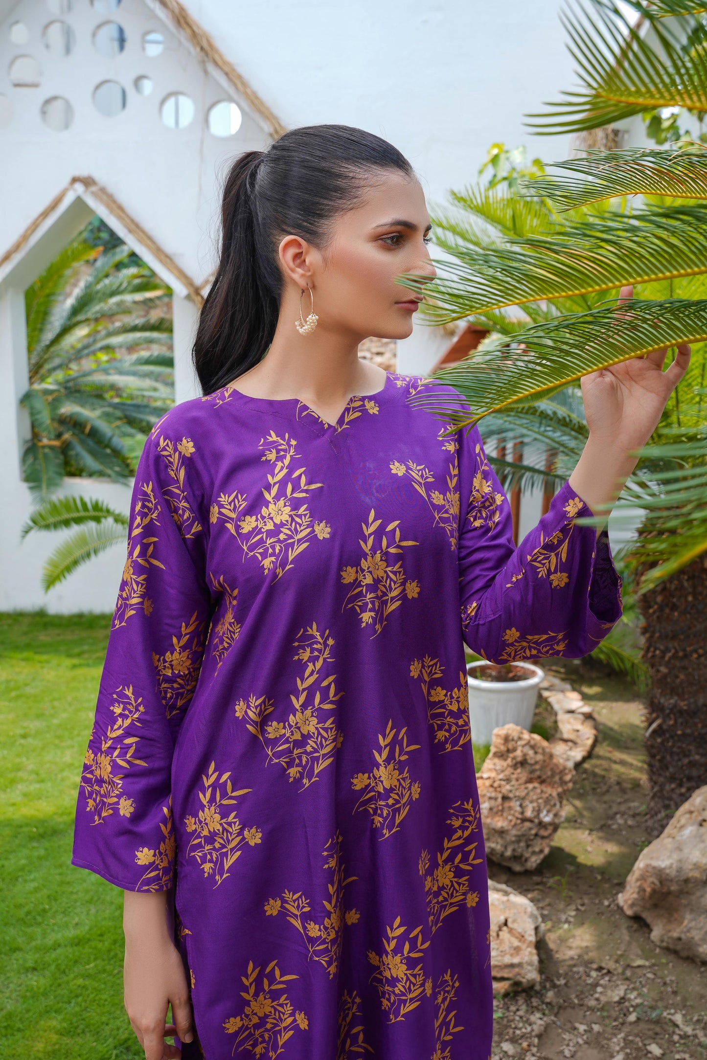 Camellia 2Pcs Stitched Suit (Purple)