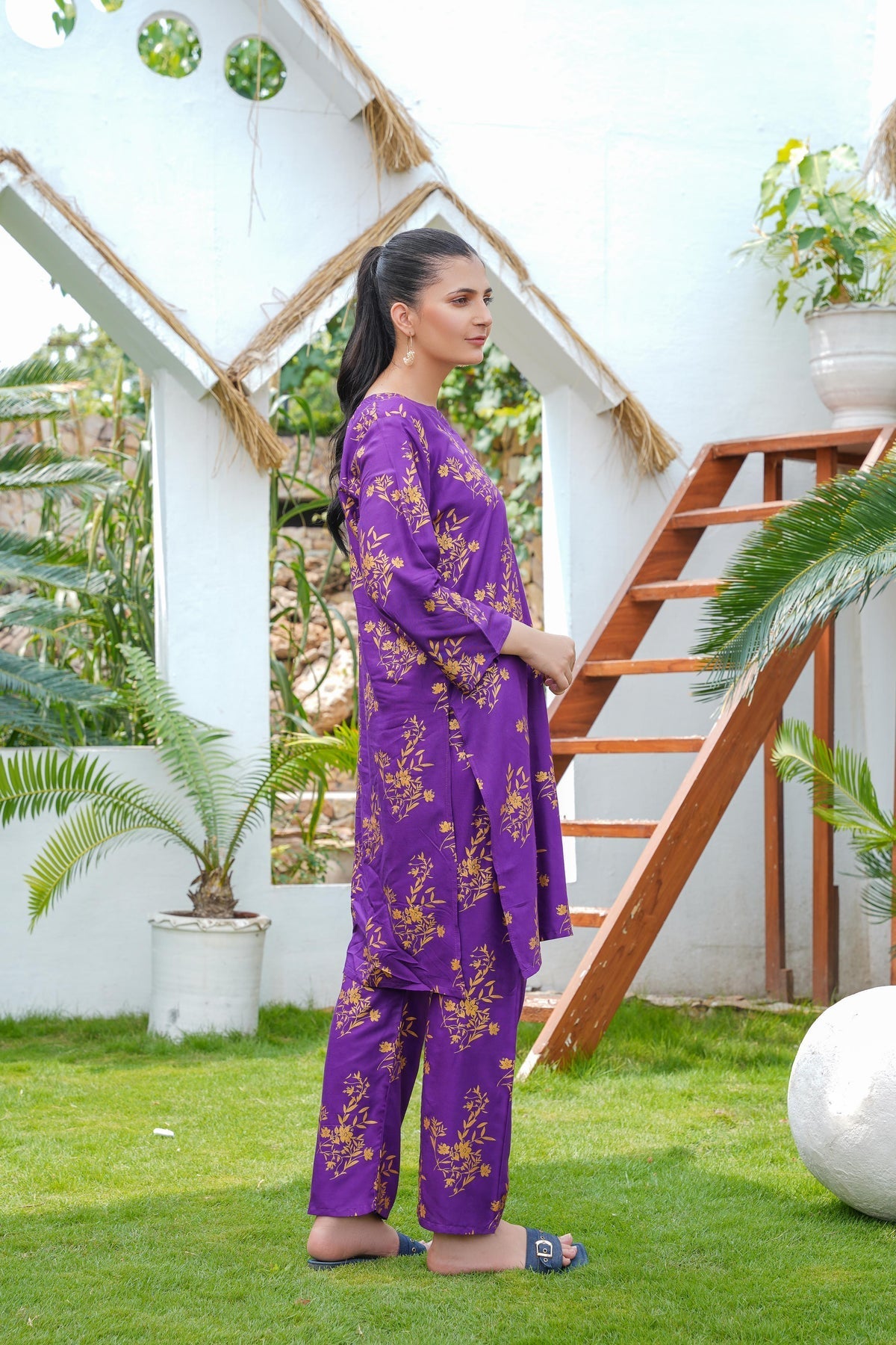 Camellia 2Pcs Stitched Suit (Purple)