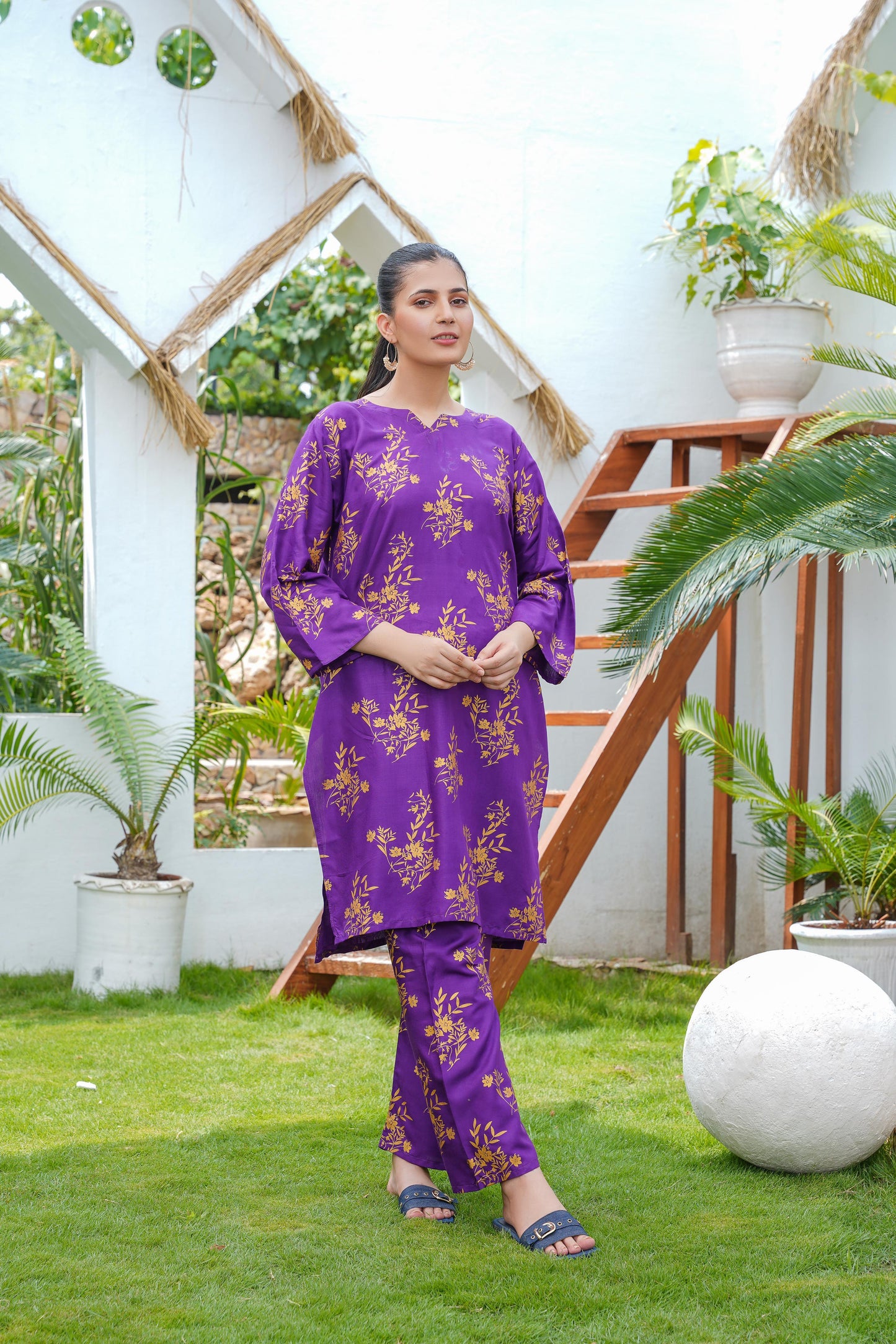 Camellia 2Pcs Stitched Suit (Purple)