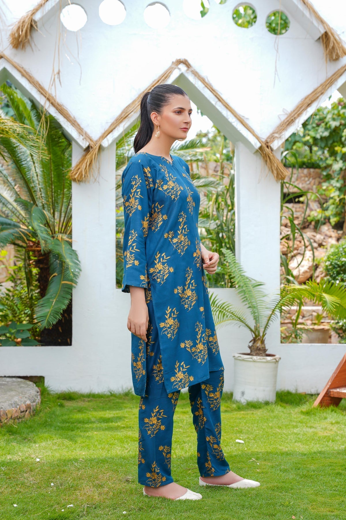 Camellia 2Pcs Stitched Suit (Blue)