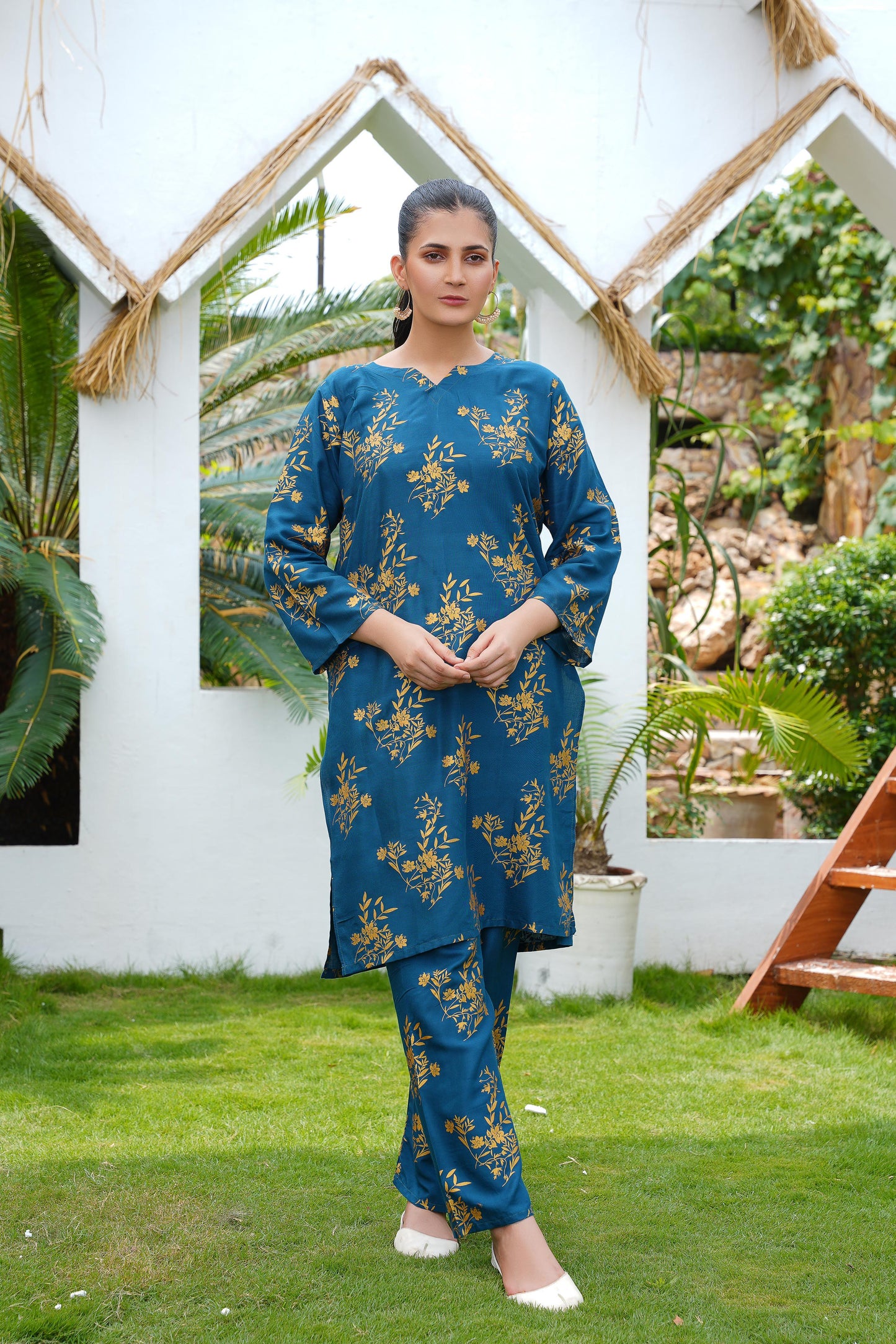 Camellia 2Pcs Stitched Suit (Blue)