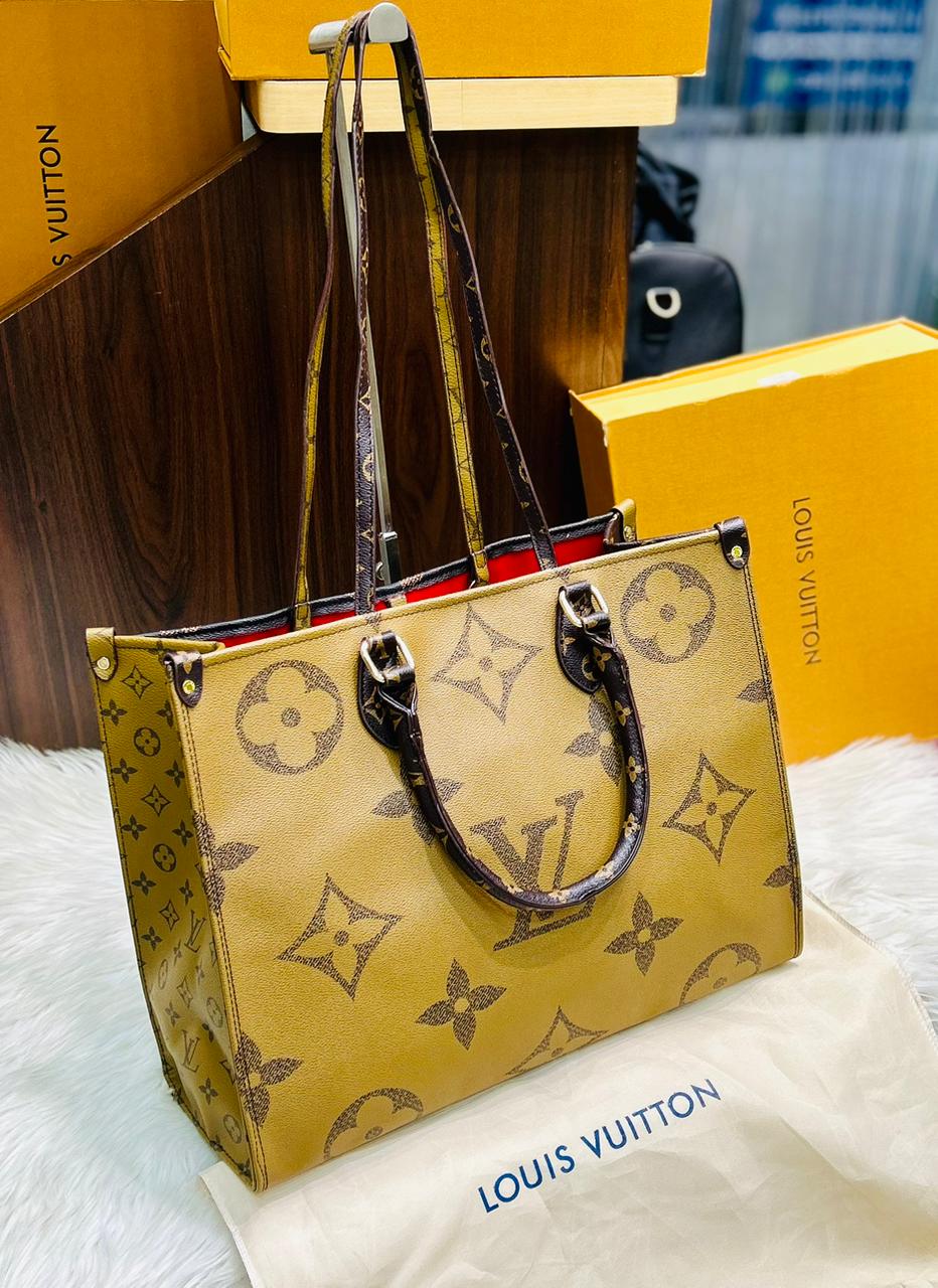 Louis Vuitton Onthego Black Medium Tote Bag for Women (Mustard)