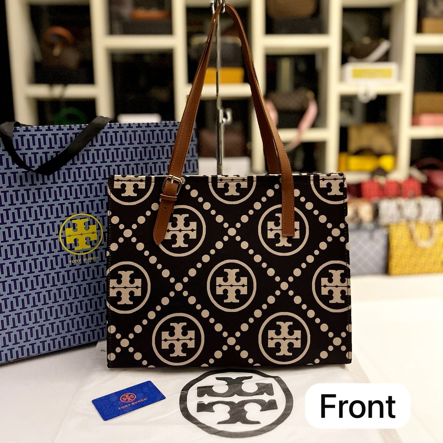 Luxury Women Bag - Tory Burch-Inspired Handbag with Brand Accessories (Brown/Black)