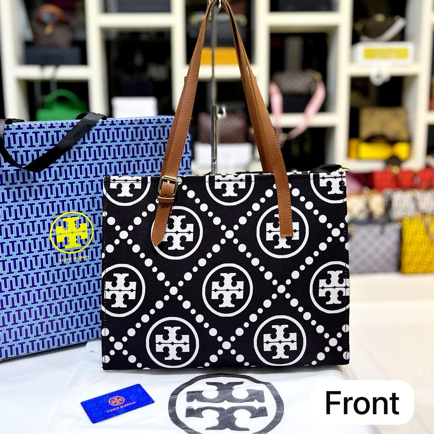 Luxury Women Bag - Tory Burch-Inspired Handbag with Brand Accessories (Black/White)