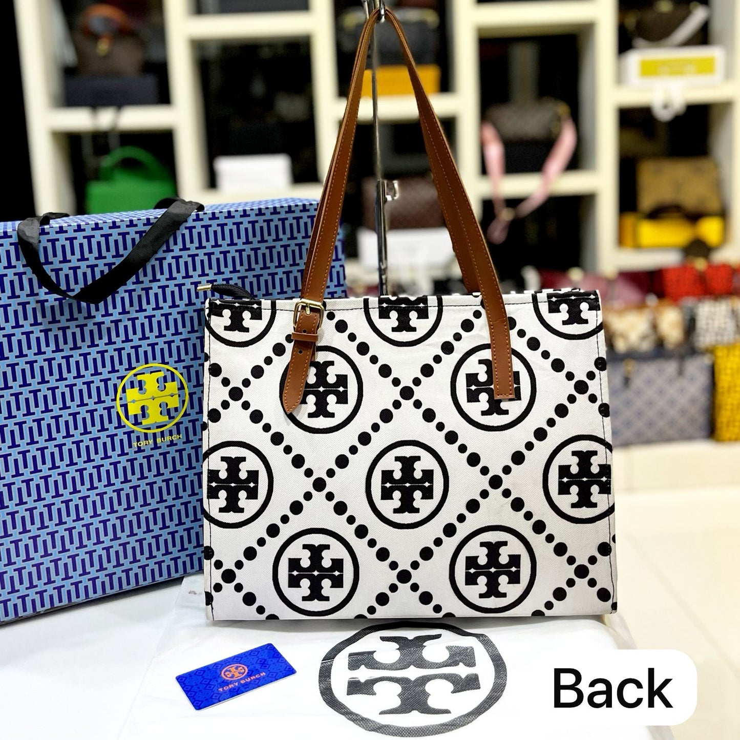 Luxury Women Bag - Tory Burch-Inspired Handbag with Brand Accessories (Black/White)