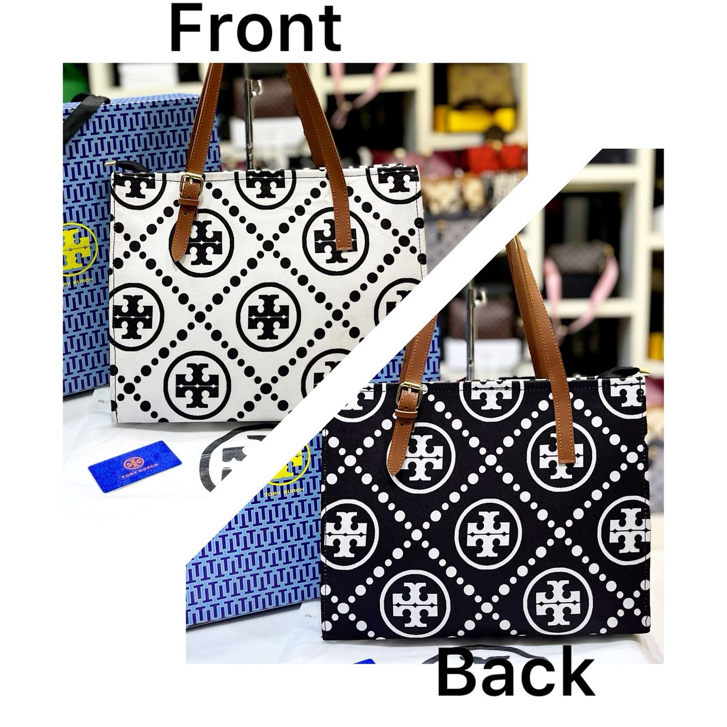 Luxury Women Bag - Tory Burch-Inspired Handbag with Brand Accessories (Black/White)