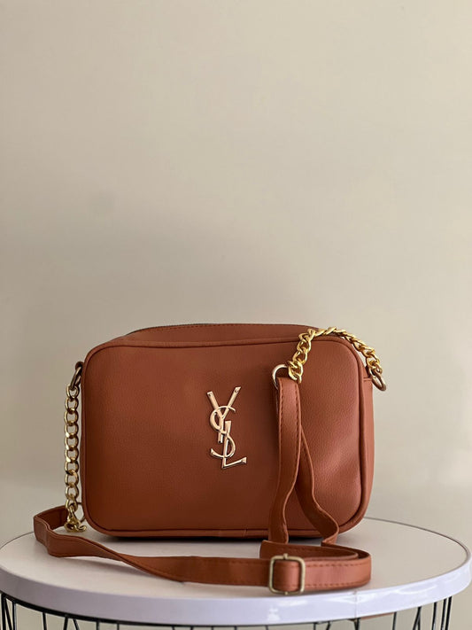 Elegant Women Bag - YSL-Inspired Crossbody with Chain Strap (Brown)