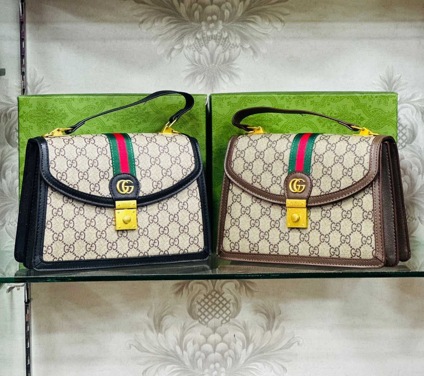 Gucci-Inspired Ophidia Bag with Long Chain and Branded Packing (Black)