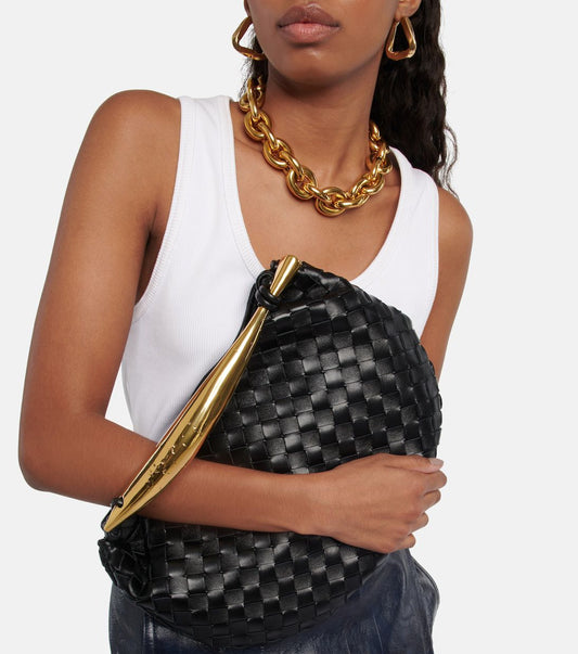 Bottega Veneta-Inspired Sardine Small Leather Tote (Black)