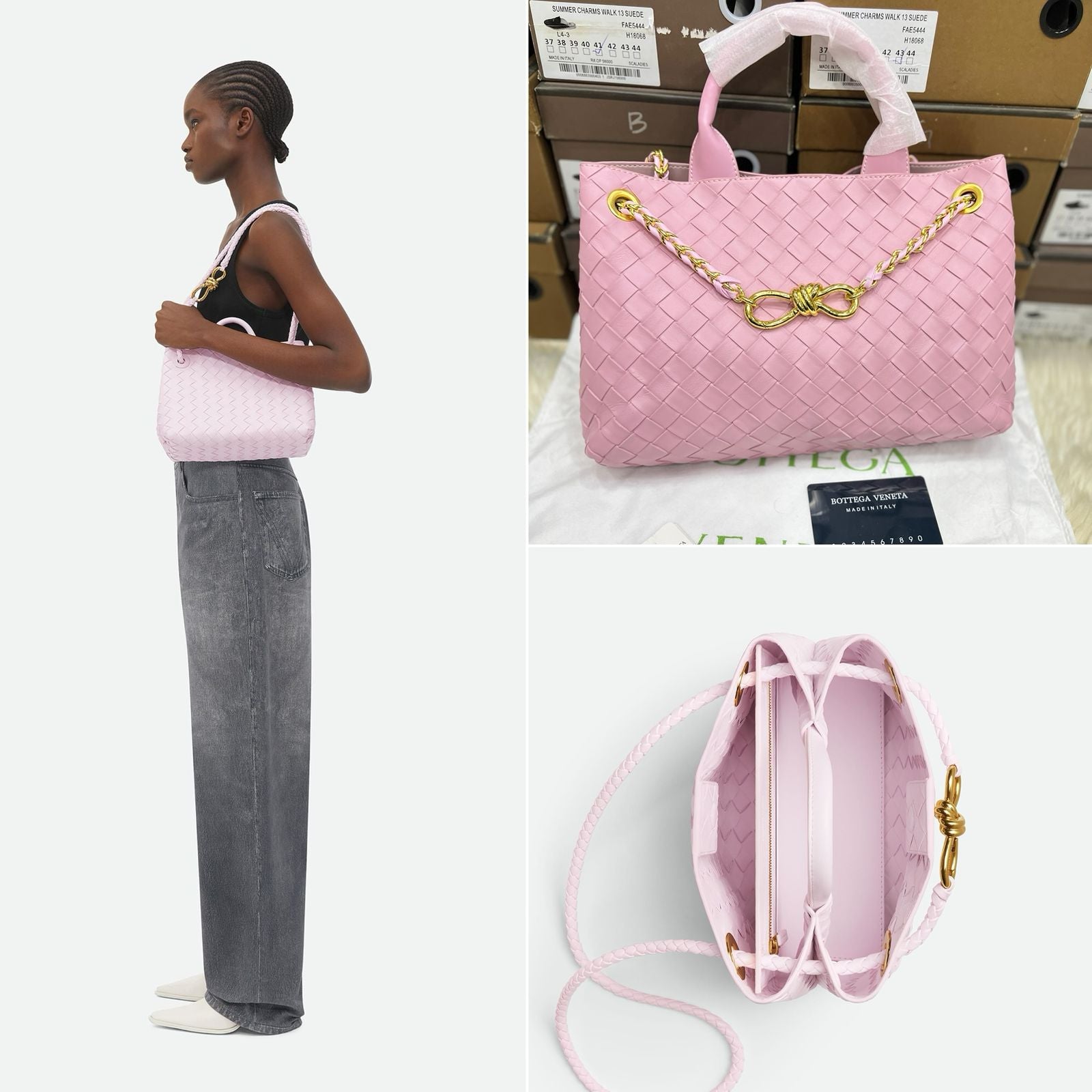 Bottega Veneta-Inspired Andiamo Leather Top Handle Bag (Pink