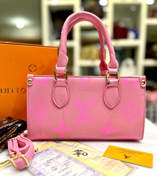 Elegant Women Bag - Louis Vuitton-Inspired Handbag with Long Belt & Brand Accessories (Pink)