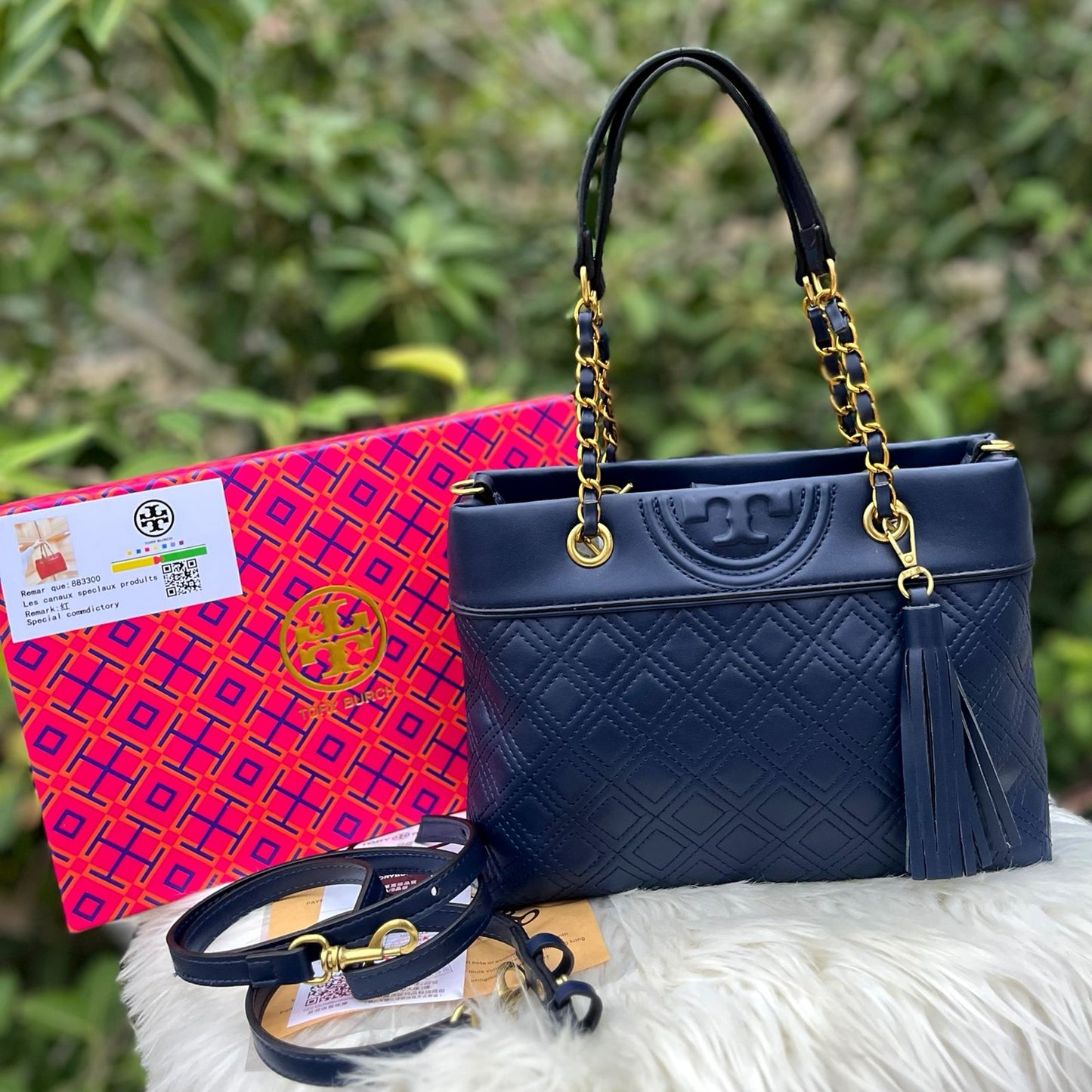 Elegant Women Bag - Tory Burch-Inspired Master Quality Bag with Complete Brand Accessories (Blue)